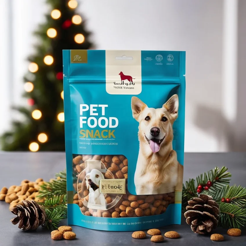 Christmas Series Custom Printed Packaging Pet Dog Treat Food Packaging Bags With Resealable Zipper