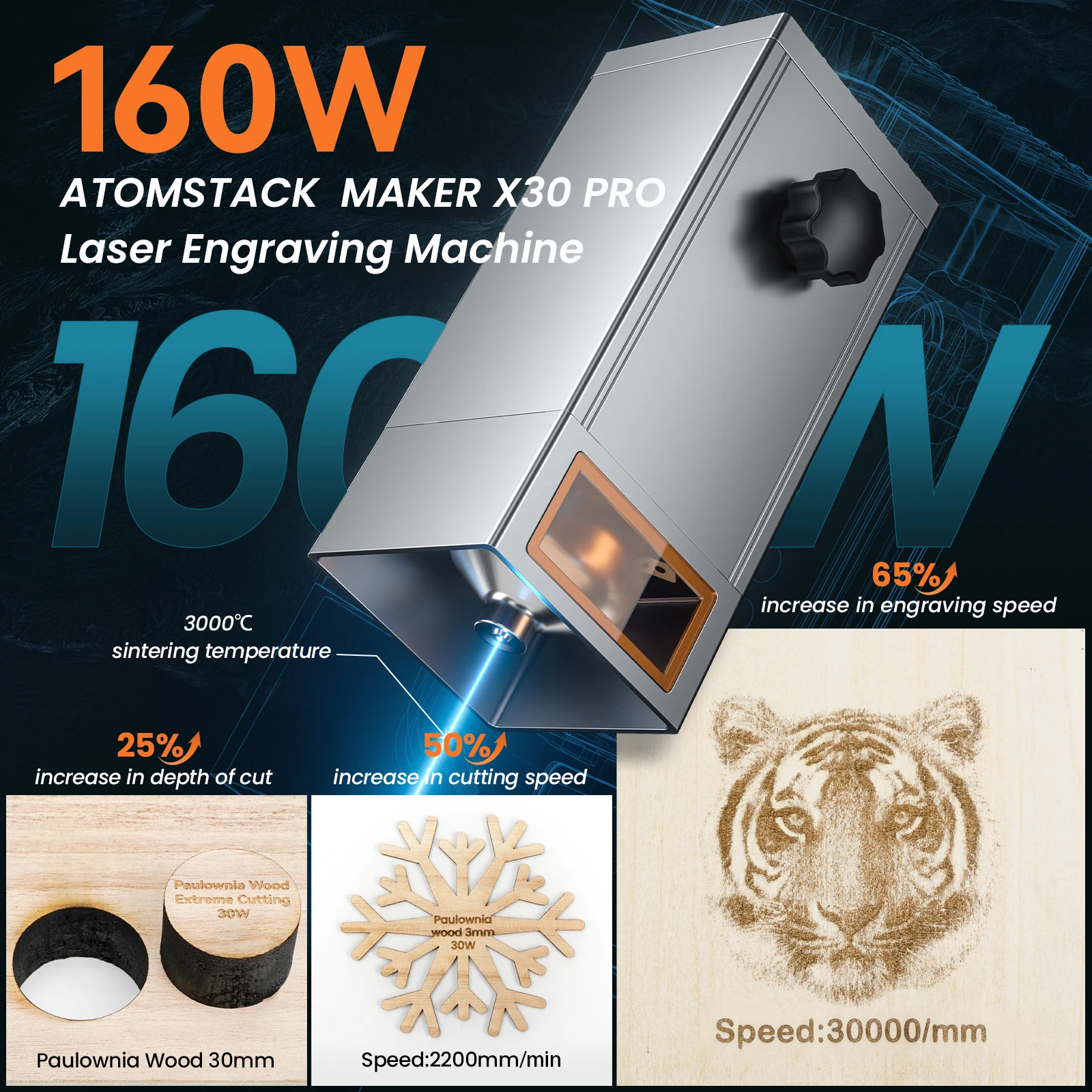 Atomstack Latest 160w 6 Cores X30 Pro 30w High Output Laser Cutter and High-precision Engraving Machines for Metal