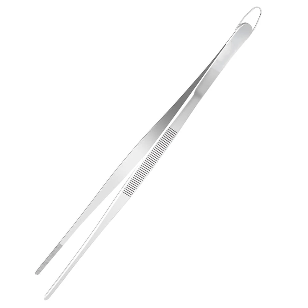 Long Chef Plating Tweezers Stainless Steel 20 cm Straight Regular Tip Kitchen Cooking Tweezers Tongs