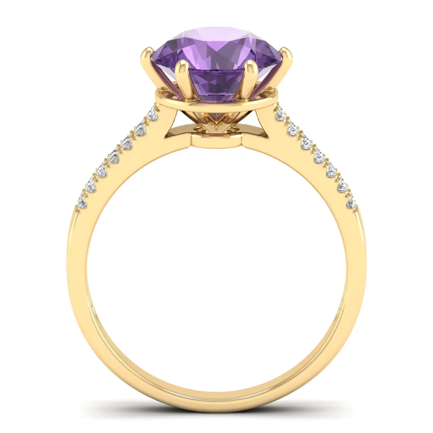 REYES Women Fashion 14K Solid Yellow Gold IGI Certified Diamond Rings Luxury Amethyst Gemstone Wedding Fine Jewelry for Women