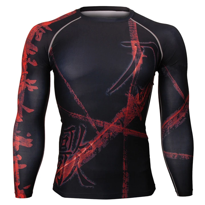 OEM изготовленный на заказ Rash Guard Лидер продаж Короткие рукава Компрессионные спортивные рубашки с графическим дизайном из спандекса ткани для MMA