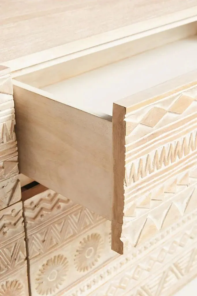 Hand Carved Delhi Six-Drawer Dresser | Handmade Chest of 6 Drawers | Living Room Decor From Rajasthan, India