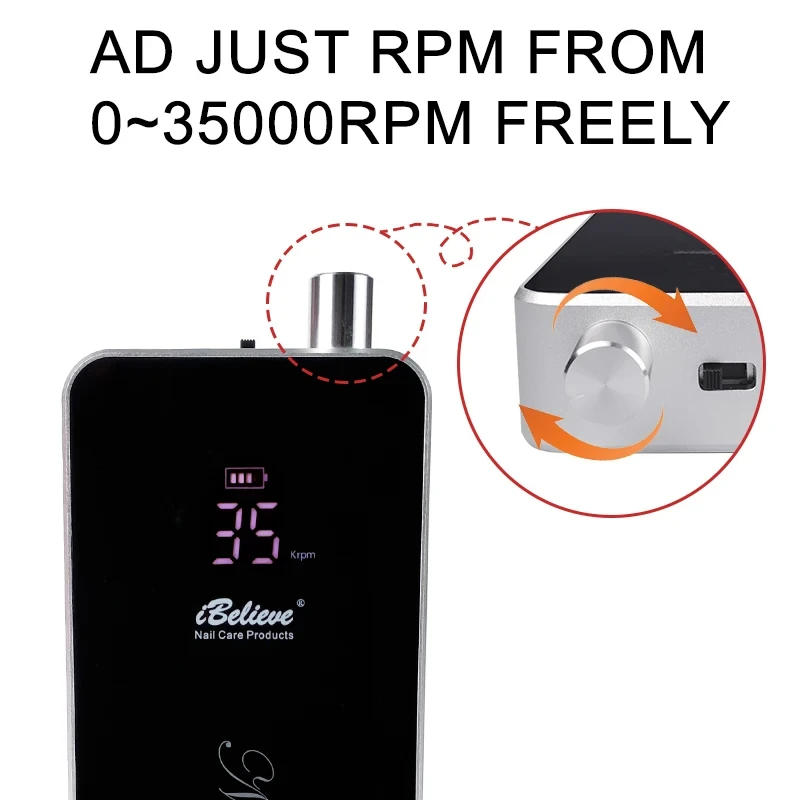 High Quality 35kRpm Low Vibration Nail Drill Handpiece 65W Rechargeable Cordless Drill Machine For Nails