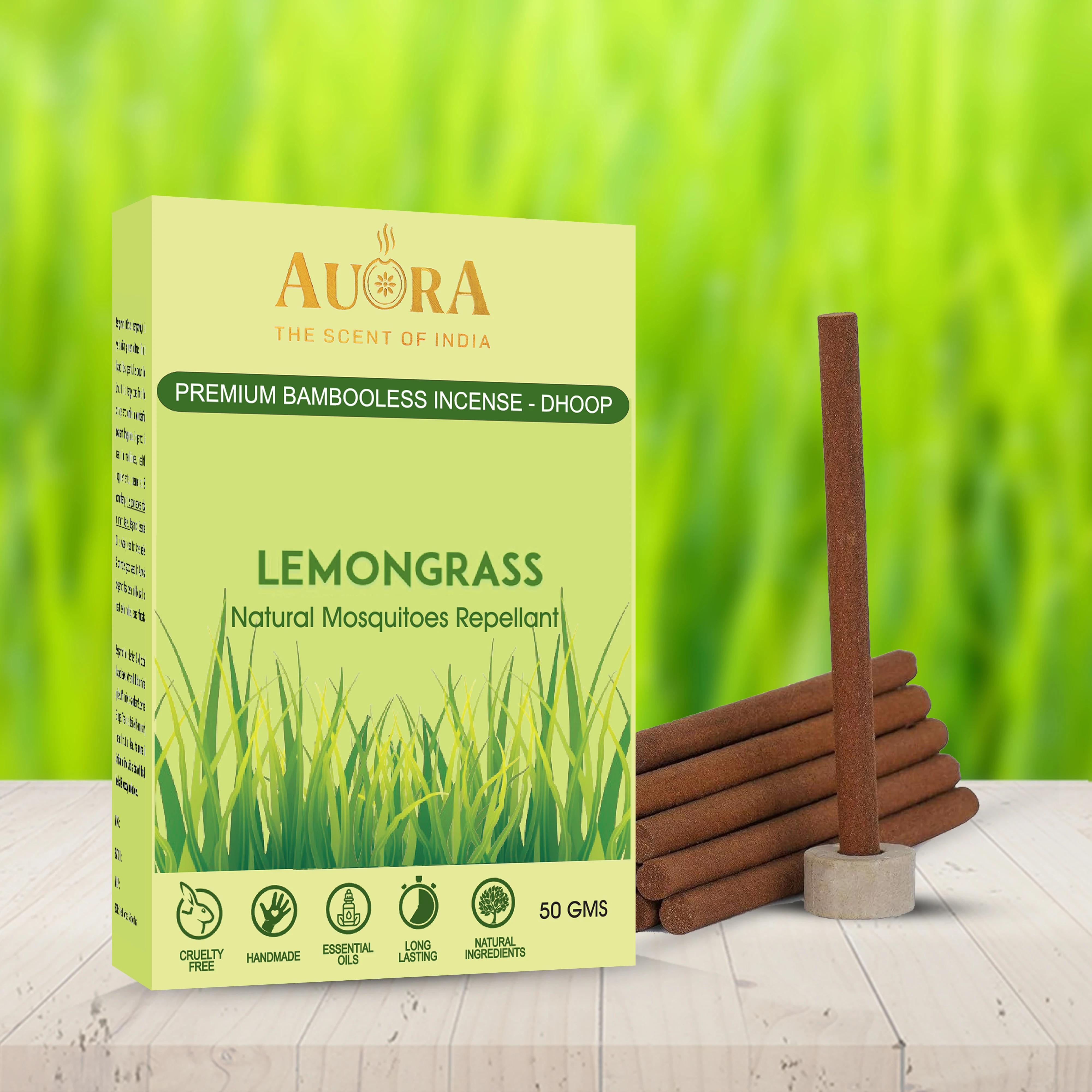 Premium Lemongrass Dhoop Sticks, Bamboo less Incense Cups & Cones. Natural Repellant, Eco-Friendly, Subtle & Long-lasting.