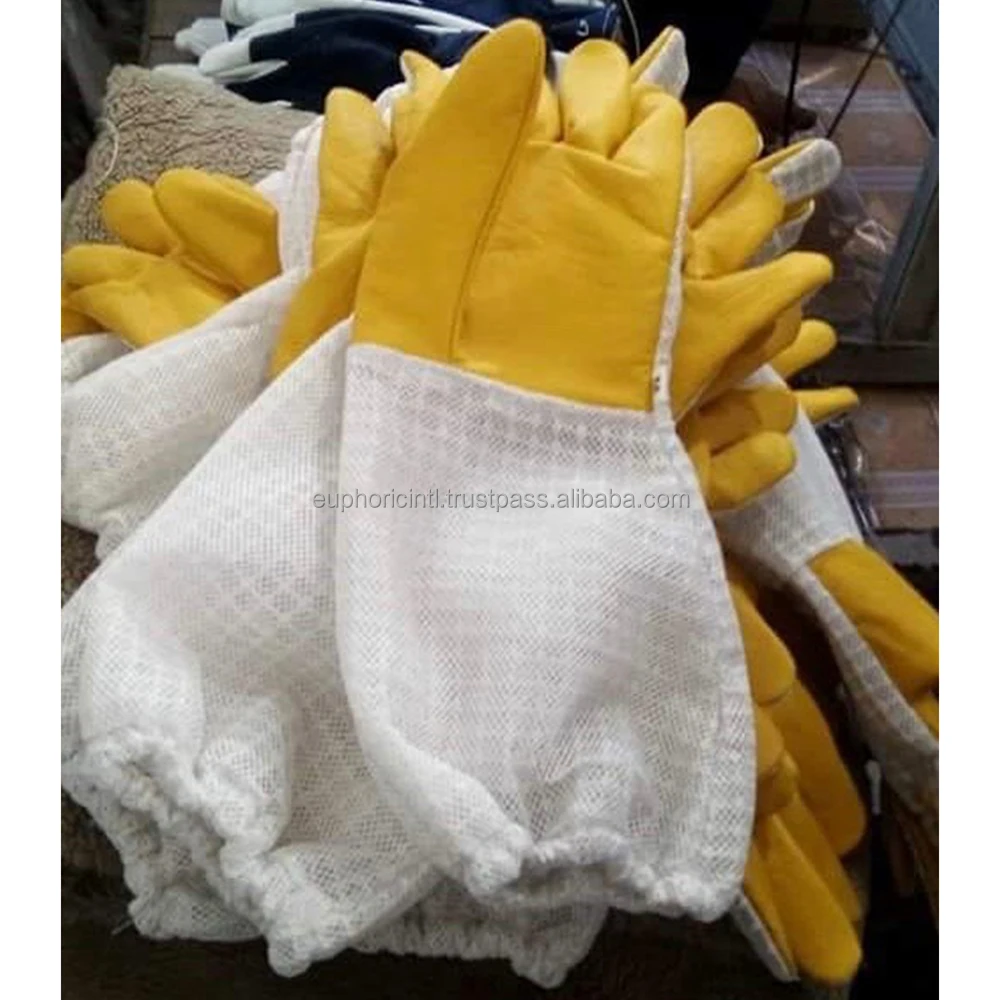 Customization Honey Bee Cowhide Leather Work Gloves Anti Bee Sting Long Sleeve Breathable Gloves