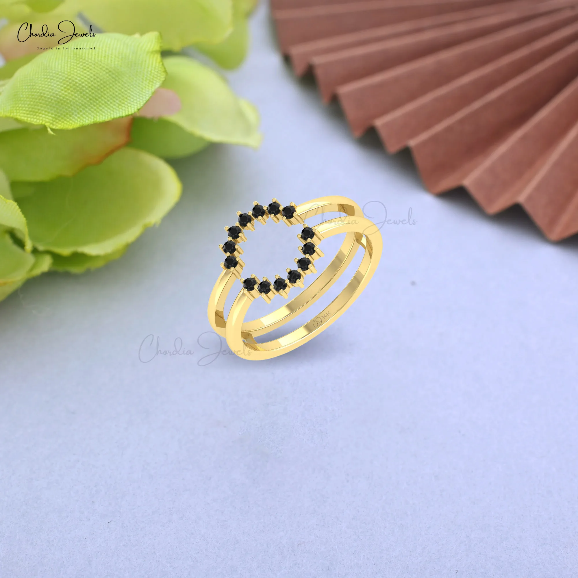 Hot Selling Products 2024 14k Solid Gold Black Diamond Stacking Ring 1.5mm Round Cut Engagement Rings For Women Wholesale Items