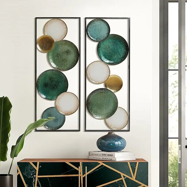 Wholesale handmade Set of 2 Coastal Abstract Geometrical Wall Decor Panels modern luxury design panels for decoration