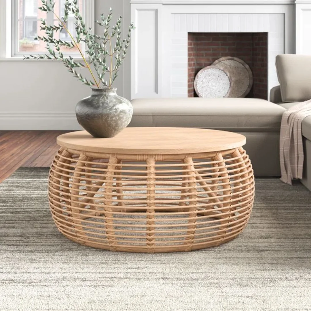 Rattan Wicker Coffee Tables Living Room Solid Wood Round Coffee Rattan / Wicker Coffee Tables Wood Furniture from Vietnam