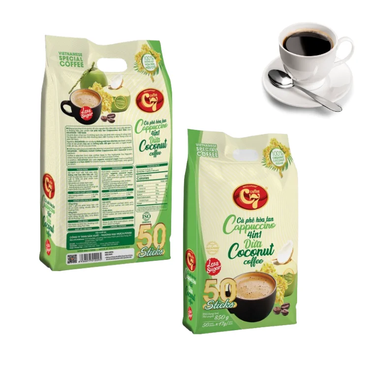 Wholesale Coffee Instant Good Quality Cappuccino 4 In 1 Using With Hot Water Mix Coconut Milk Powder Made In Vietnam Supplier