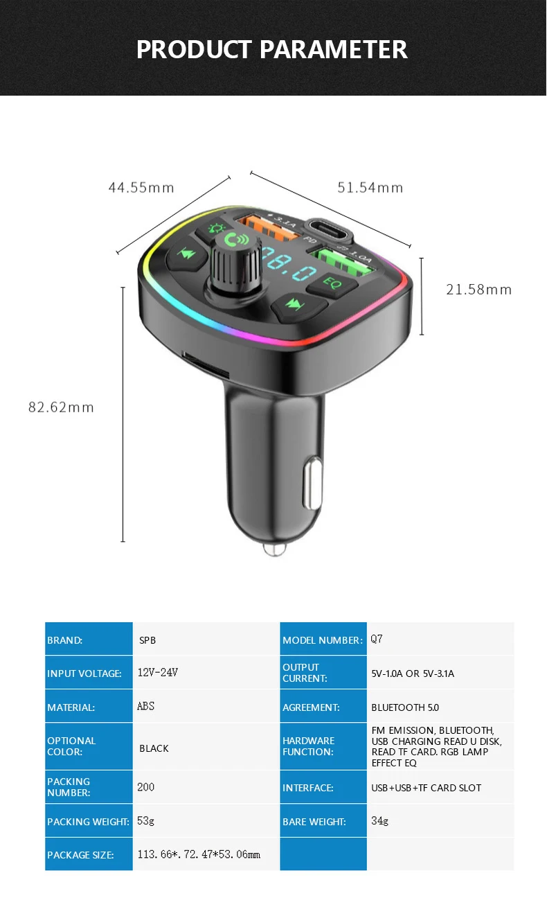 Top Seller QC 3.0 Fast Charging Dual USB Car Mobile Phone Charger Fm Transmitter Car MP3 Player