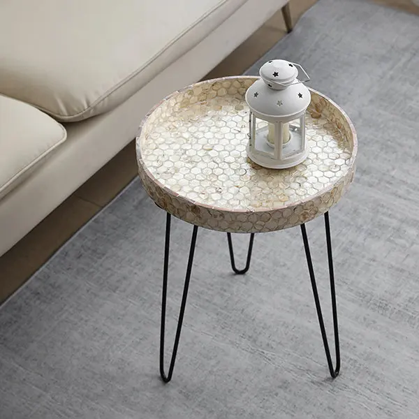 High quality luxury coffee table with Mother of Pearl inlaid made in Vietnam White Ariel Capiz Side Table for living room