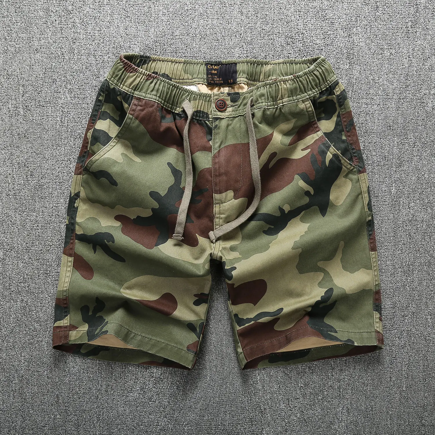 High Quality Camo Print Cargo Shorts Wholesale Custom Printing And Cotton Cargo Shorts Men 6 Pocket Cargo Drawstring Shorts