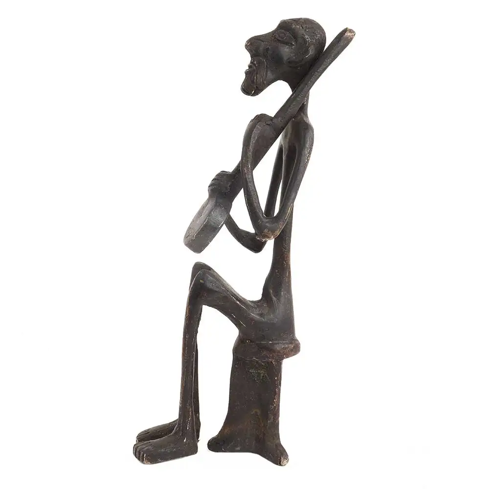 Handmade Indian Brass Antique African Tribe Musician Sculptures Figurine Statue Home Decor Gift Items Size: 20 x 4 cm SNS-1011