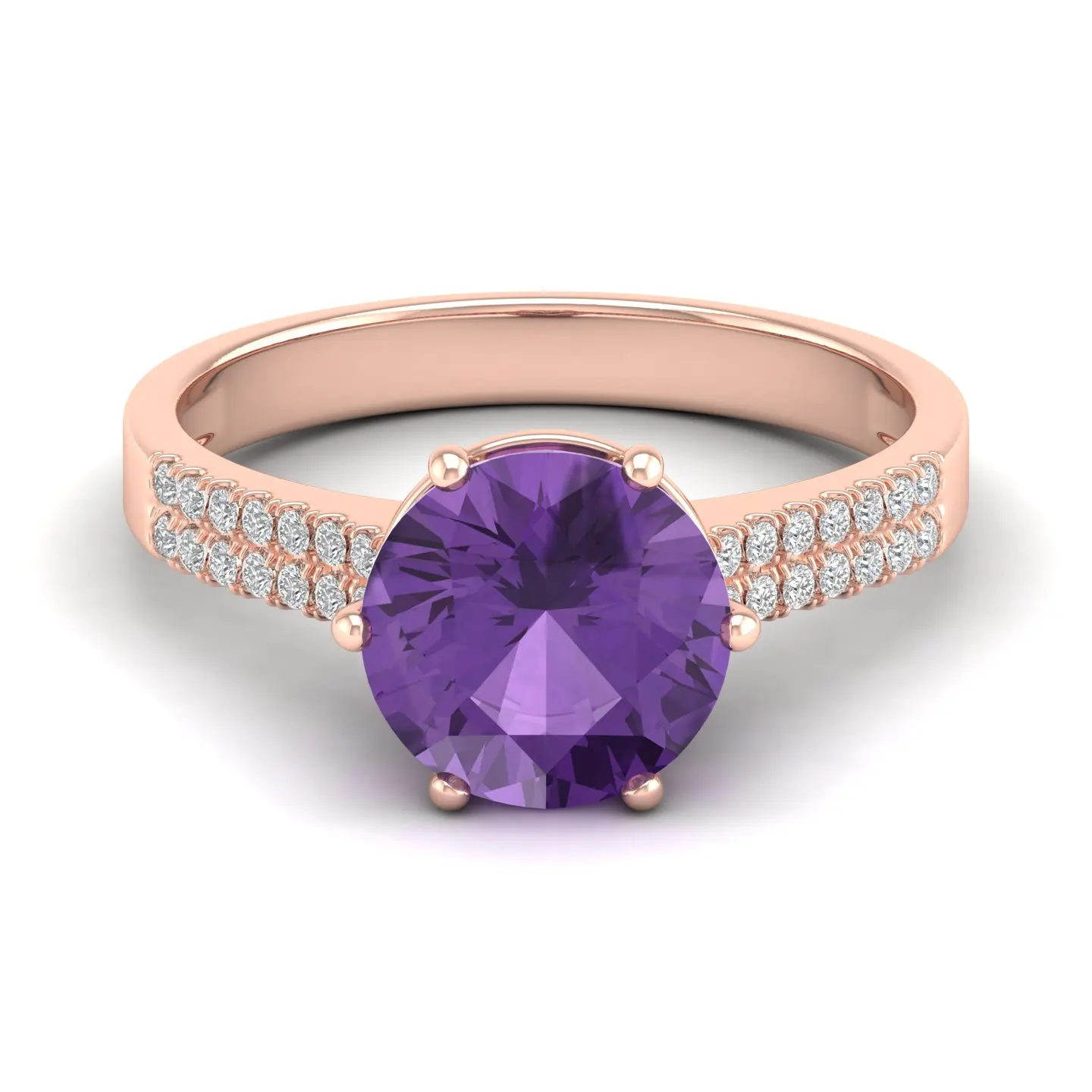 REYES Women Fashion 14K Solid Yellow Gold IGI Certified Diamond Rings Luxury Amethyst Gemstone Wedding Fine Jewelry for Women