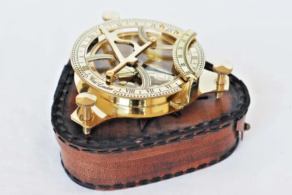 4 inch Captain Brass Sundial Compass With Hardwood Wooden antique nautical handmade Box