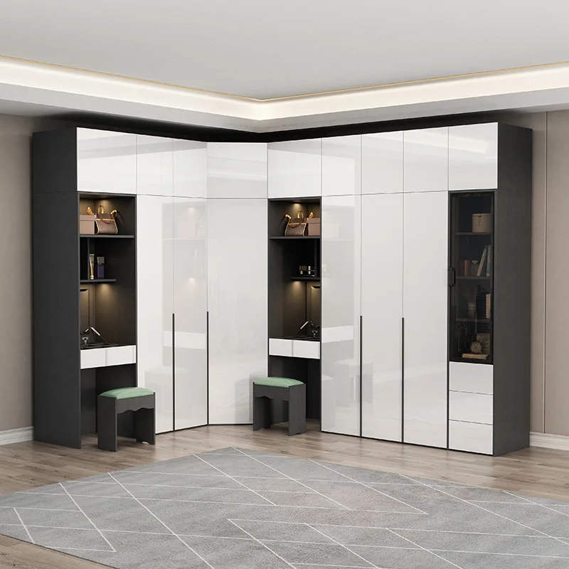 White Glossy Closet Cloakroom Home Bedroom Storage Cabinet Flat Door Wooden Wardrobe