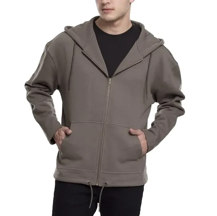 Premium quality full zip up casual wear plain plus size hoodie men custom made heavyweight drop shoulder blank men zipper hoodie