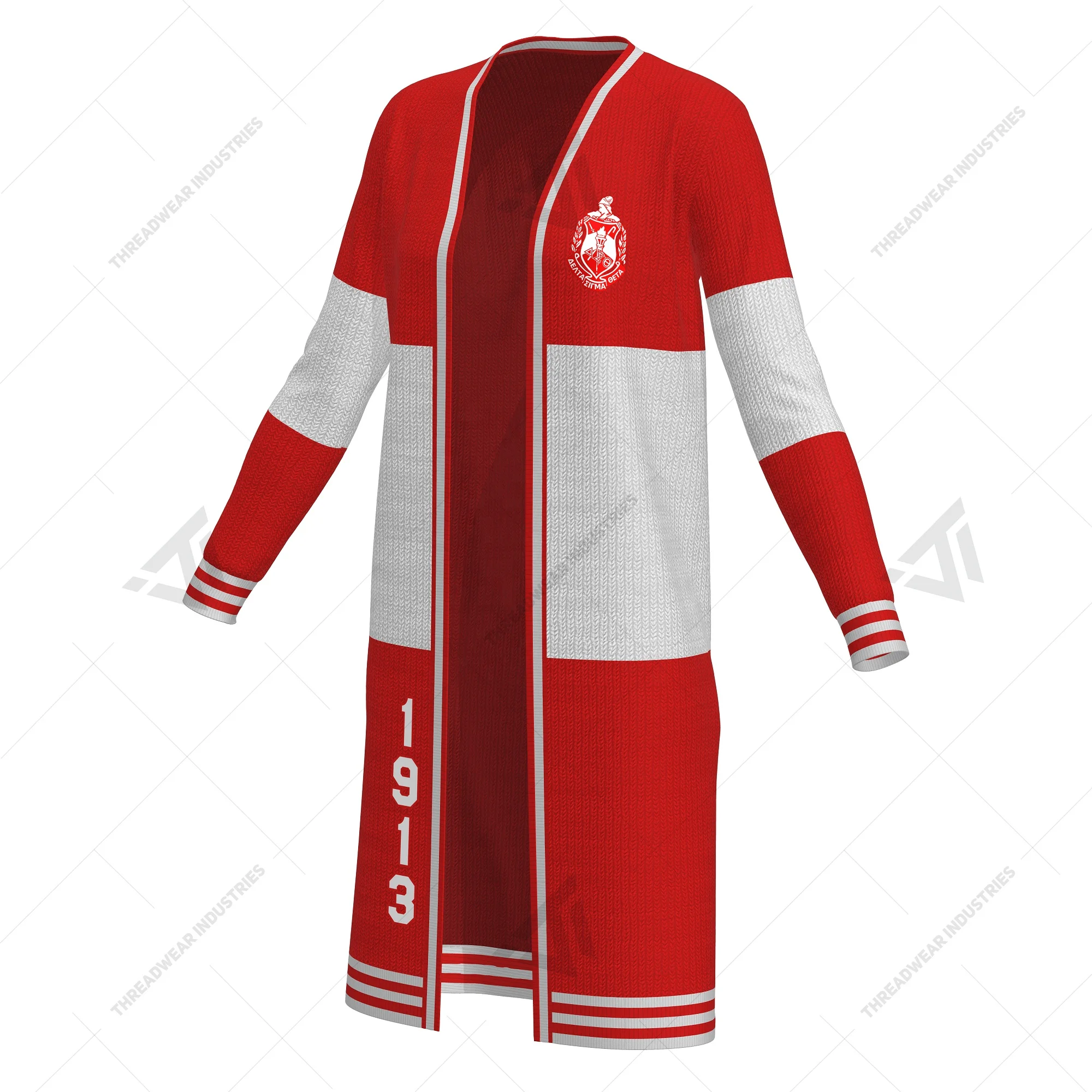 Custom Wholesale Delta | Sigma | Theta Sorority Embroidered College Long Color Block Cardigan Sweater