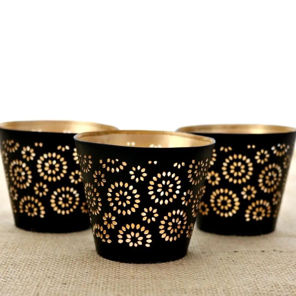 Awesome Quality Metal Iron Sheet Round Votive Candle Holder Attractive Design Black Finished For Home & Office Wedding Decorate