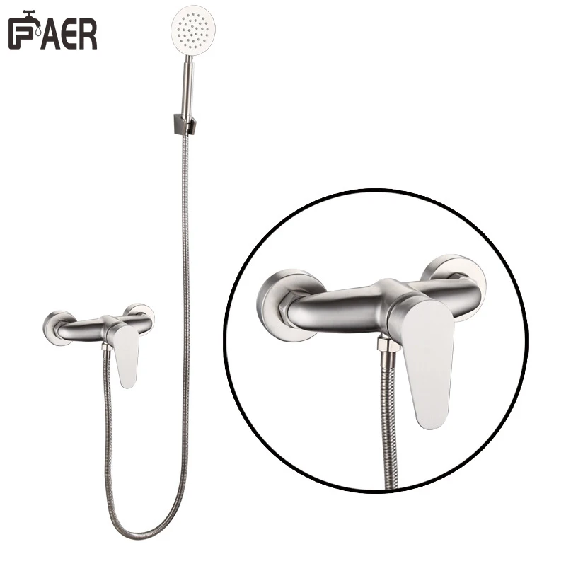 Brief Design Brushed Chrome Stainless Steel Hot Cold in-Wall  Hand Shower Faucet Set Bath Mixer for Bathroom
