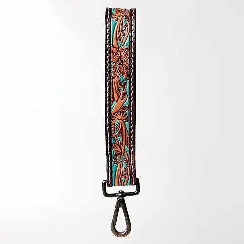 New Arrival Hand Tooled Leather Wristlet Key Fobs Embossed Floral Print Leather Key Rings Tooled Leather Accessories Key Straps