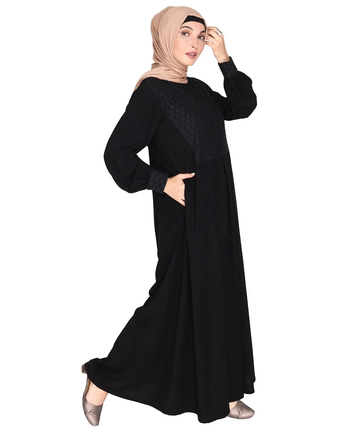 Customize Design and Color Best Fabric Dresses Subtle Black Lace Dress Abaya Burka For Women