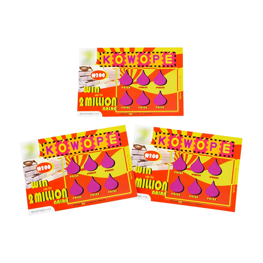 Game lotteries Cash Reward Tickets Customized with Large Prizes Full Color Printing Lottery Scratch Card Tickets