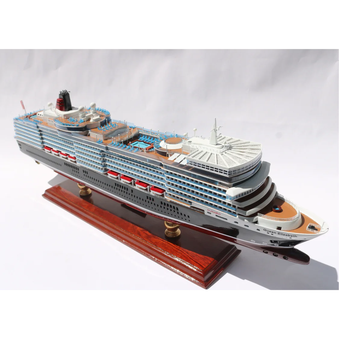 MS QUEEN ELIZABETH CRUISE SHIP MODEL FOR DECORATION - HANDICRAFT MODEL FOR GIFT - WOOD SHIP MODEL WITH DISPLAY STAND