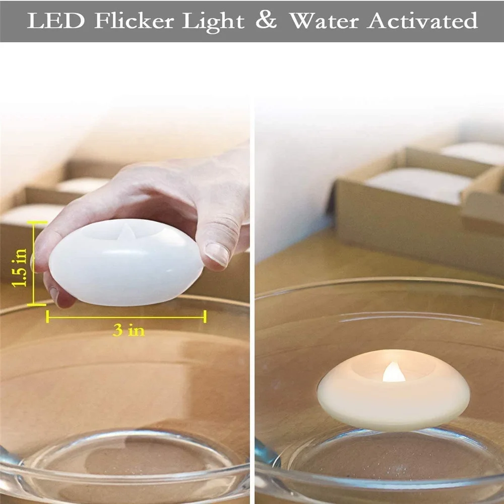 Homemory 3 Inch Flameless LED Floating Candles, 150 Hour, White Wax, Battery Flickering Waterproof Tea lights for Wedding