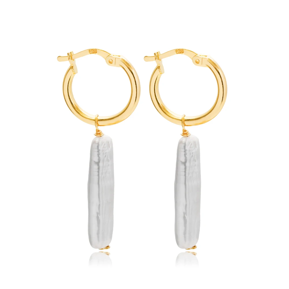 Natural Pearl Design Hoop Dangle Earrings 925 Silver Jewelry Turkish Handcrafted Fine Jewellery