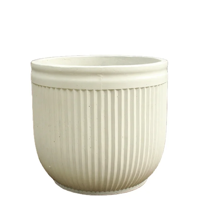 Wholesale Price Set of 3 GRC Pottery Concrete Modeling Indoor White Flower Pot Cheap Flower Pots For Flowers