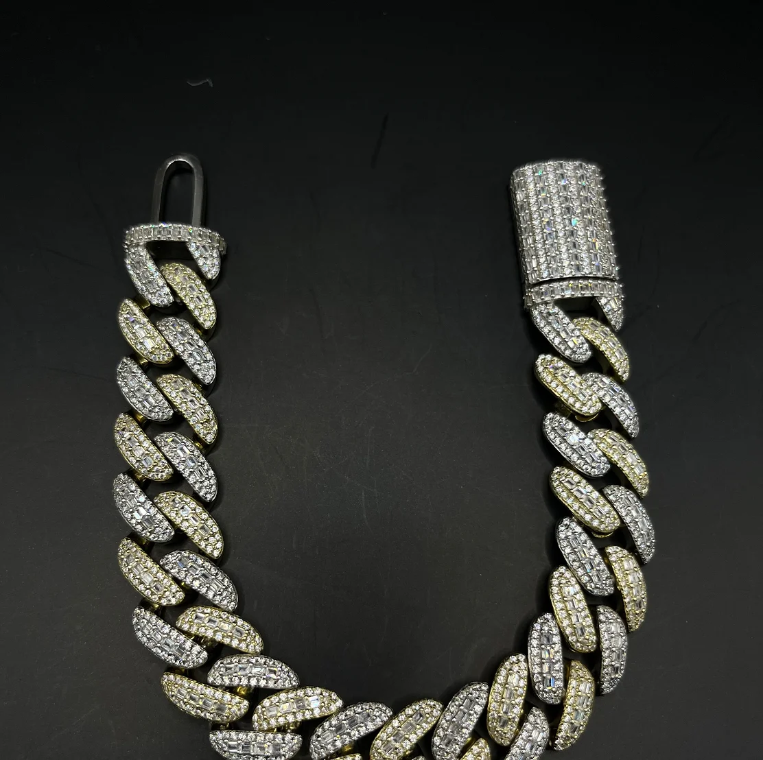 Customized Fine Hip Hop 12mm Bubble Cuban Curb Link Bracelet Mens 925 Starling Silver Two Tone Gold Plated Moissanite Bracelet