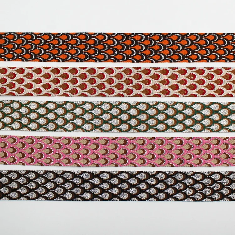 Custom 2 inch polyester fabric trim belts 50mm peacock design jacquard webbing strap for bag