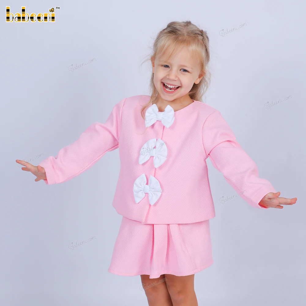 Розовый комплект для девочек с белой рубашкой бантом и красивой юбкой оптовая продажа детской одежды девочек-BB4087