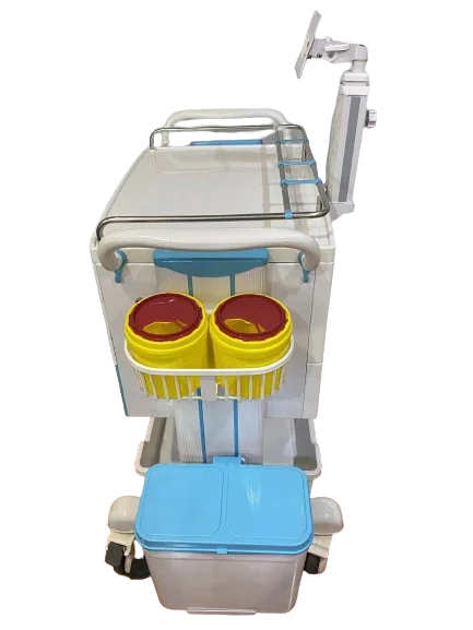 Multi Functional Hospital Laptop Mobile Medical Cart Bedside Cabinet with 3 Drawers, Blank Space & Accessories