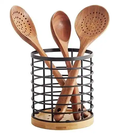 Wire Utensil Holder for Kitchen Counter top Storage Matte Black Hot Selling Storage Holder For Kitchen Handmade Manufacturer