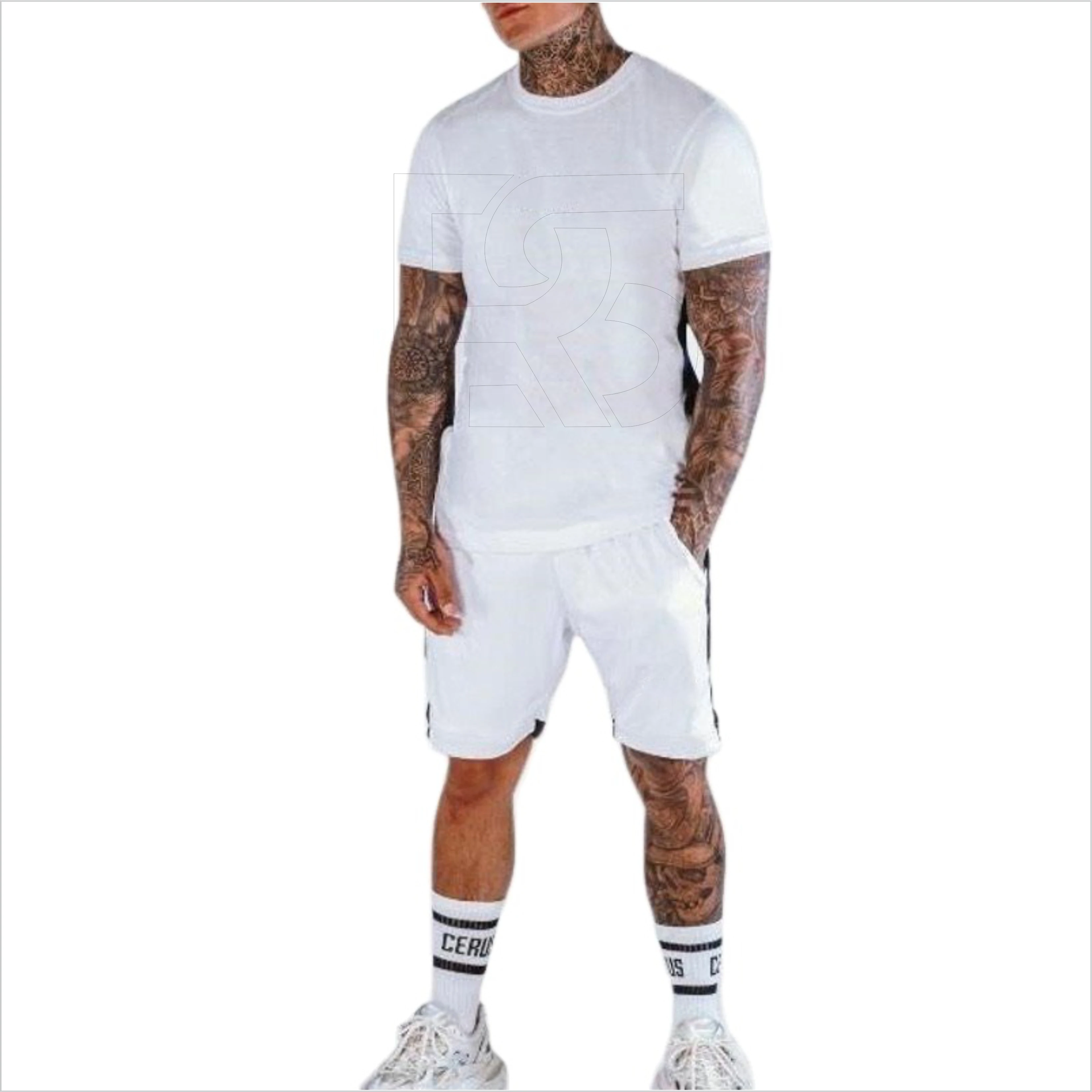 High quality custom men short sleeve summer tracksuit brand beach wear two piece pants set T shirt with shorts twin sets