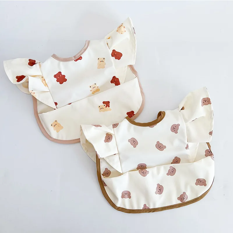 Baby food angel wings models PU waterproof bibs auxiliary food anti-dirty drooling bibs