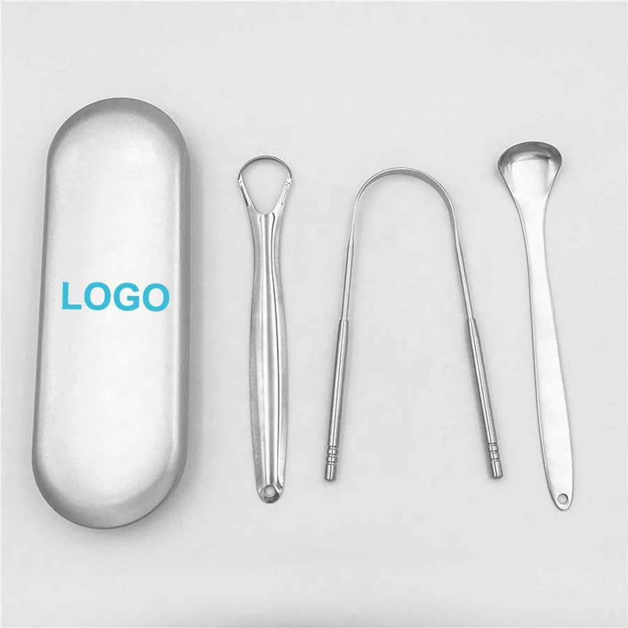 Tongue Cleaning Spoon Stainless Steel Tongue Cleaner Metal Tongue Scraper Set With Case