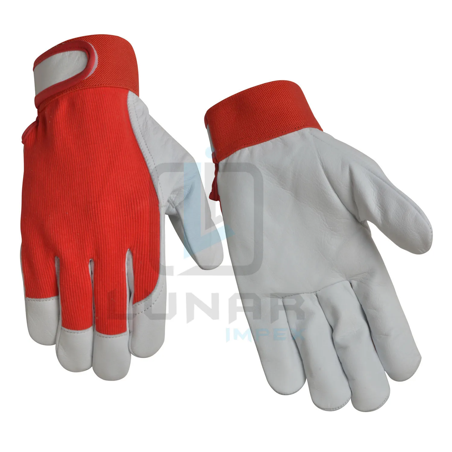 Goat Skin Leather Gloves Polyester Cloth Foam Lining Assembly Spandex Fabric Glove With Knitted Wrist and Strap Trinda