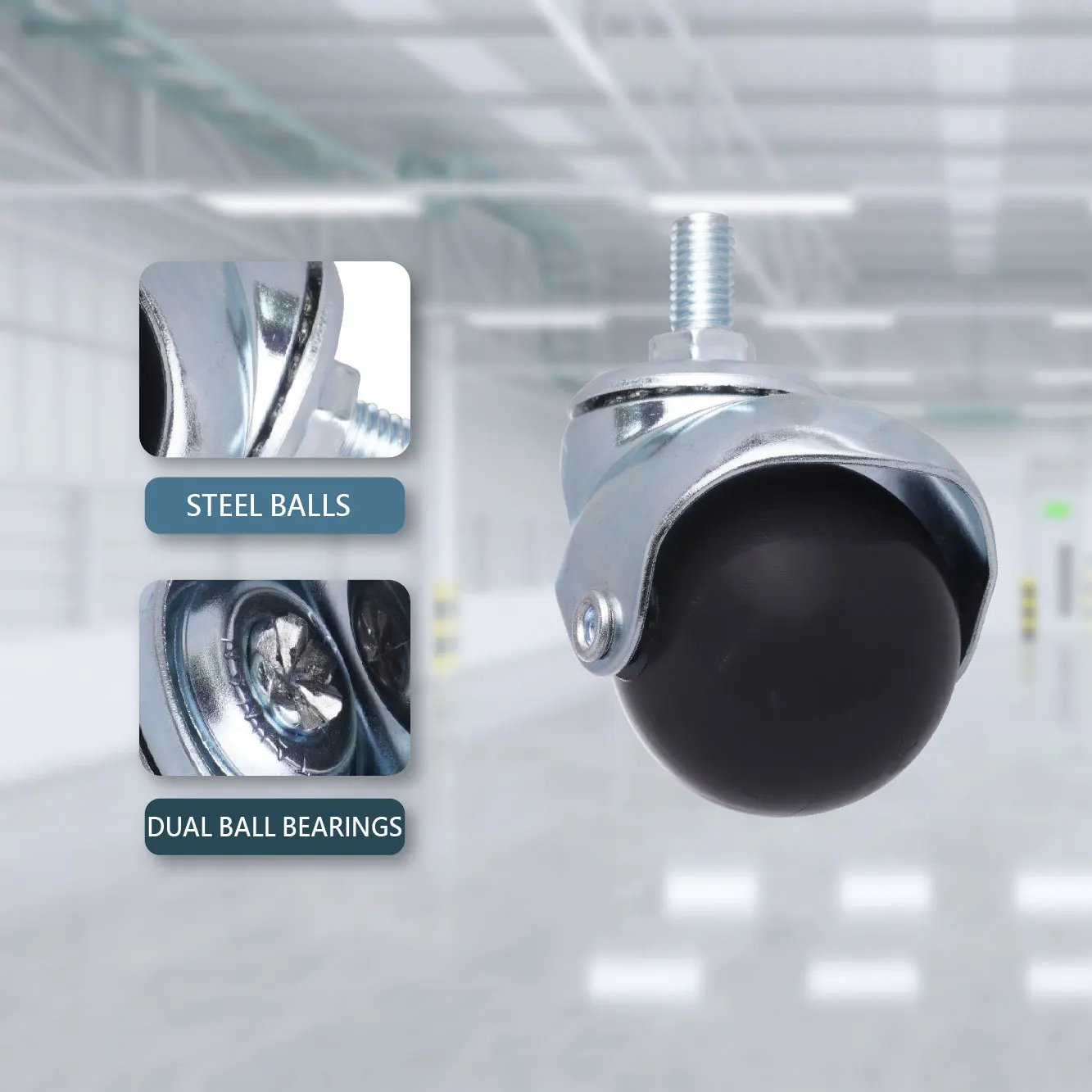 2 Inch Furniture Ball Casters M8 Threaded Screw Zinc Coating