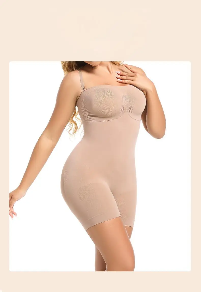 Recycle Nylon Removable Straps Tight Workout Off Shoulder Bodysuit Butt Lifter Hip Strapless Slimming Shorts Shapewear