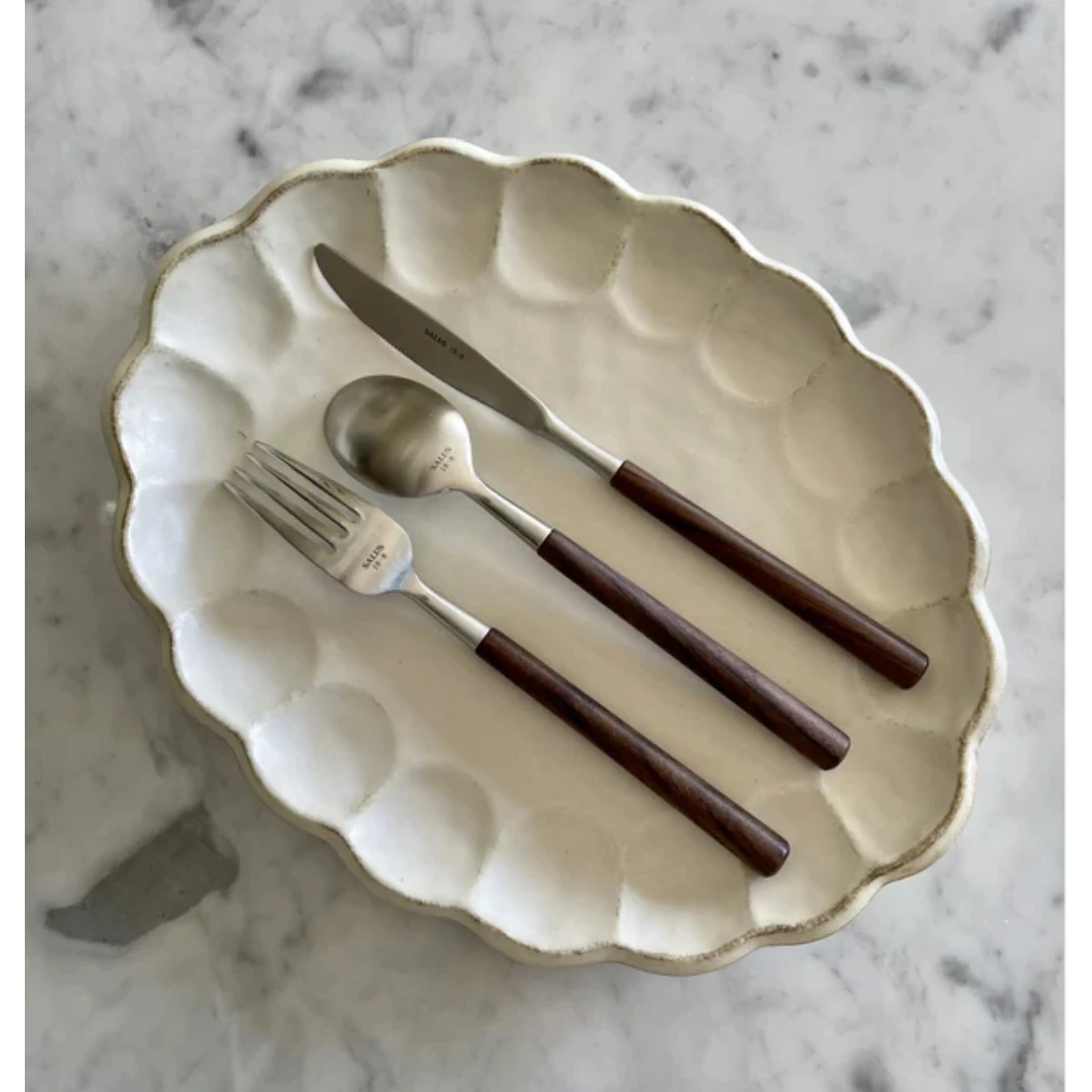 Handmade Stainless Steel Cutlery Set Metal Silverware Tableware Home Dining Food Spoon Fork Knife With Wooden Handles