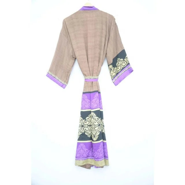 New Arrival Silk Boho Kimono Robe Regal House Robe Luxury Lounge Digital Print Flowy Gown Loungewear