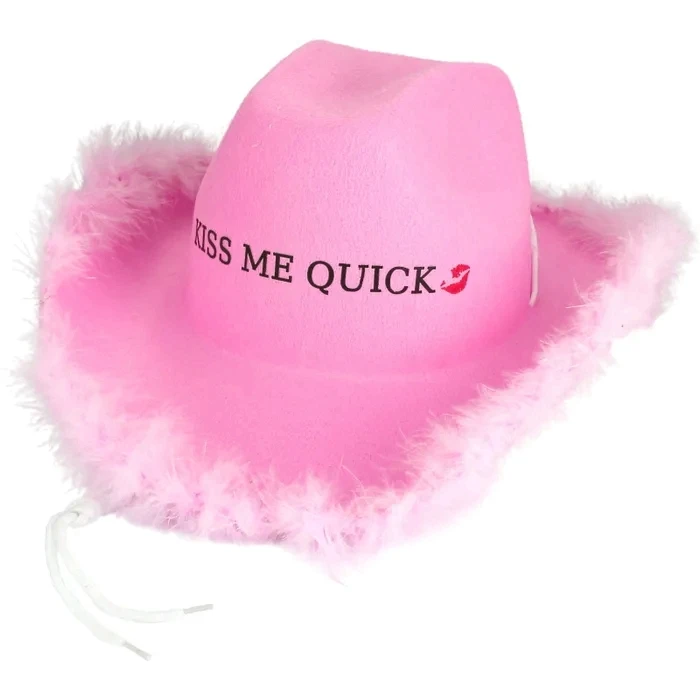 Haiwin индивидуальная розовая ковбойская шляпа Kiss Me Quick с пушистыми перьями шляпа для женщин