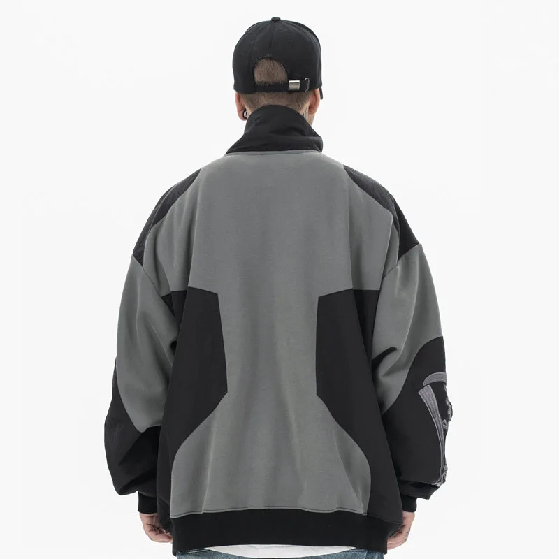 2024 New Color Block Patchwork Hoodies Half Zip up Splicing Plus Fleece Custom Embroidered Sweatshirt Hoodie