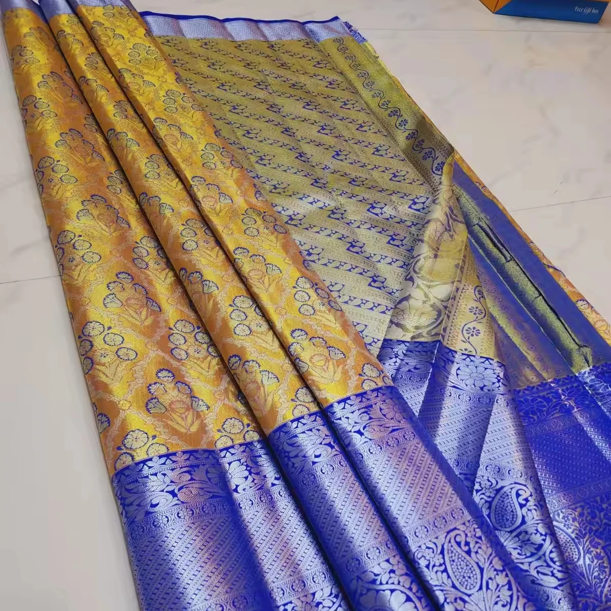 100% kanchipuram semi pure pattu tissue type Silk Saree Copper Gold Thread Weaving Party Wear Traditional Saree