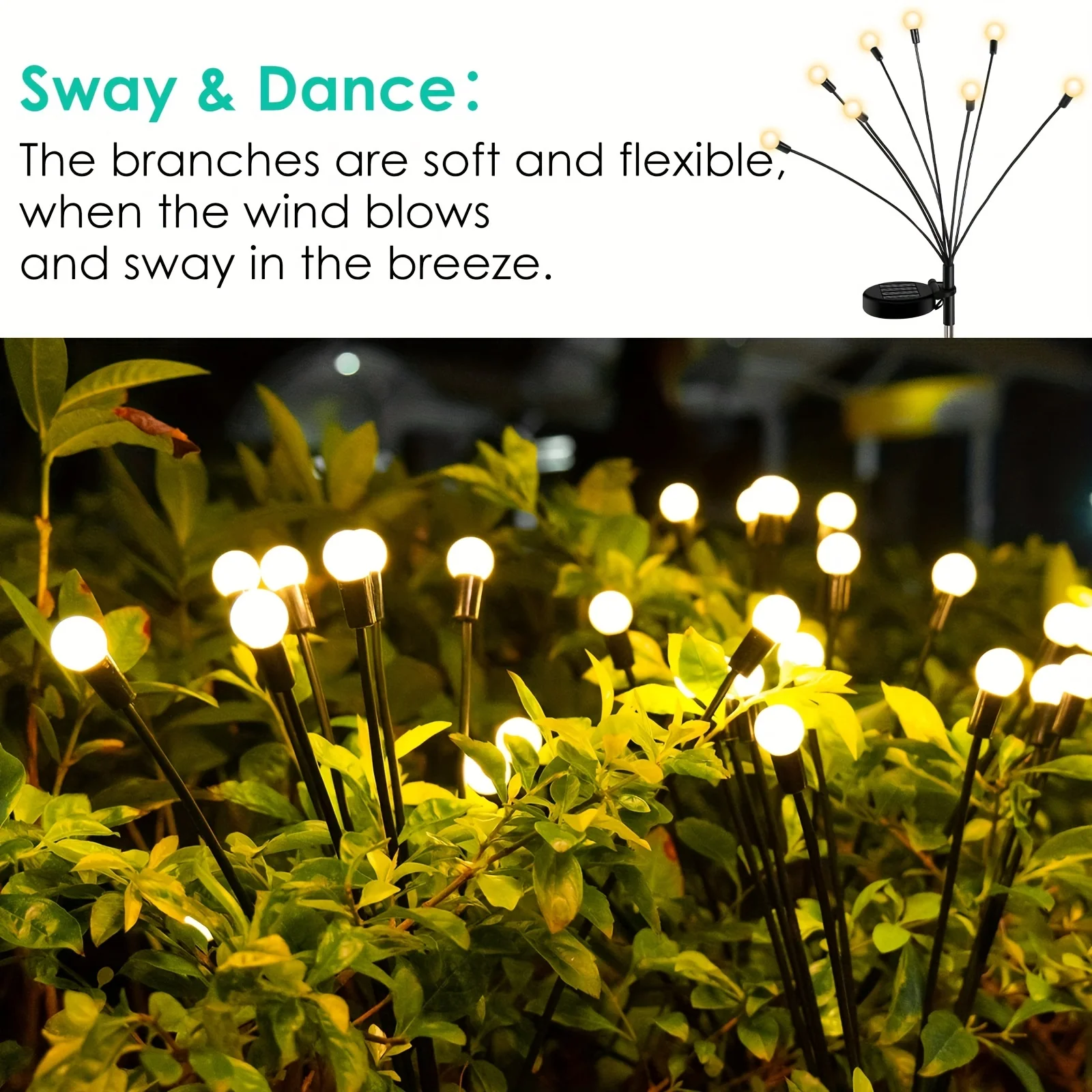Waterproof Solar Powered Firefly Lights Swaying In The Breeze For Outdoor Camping