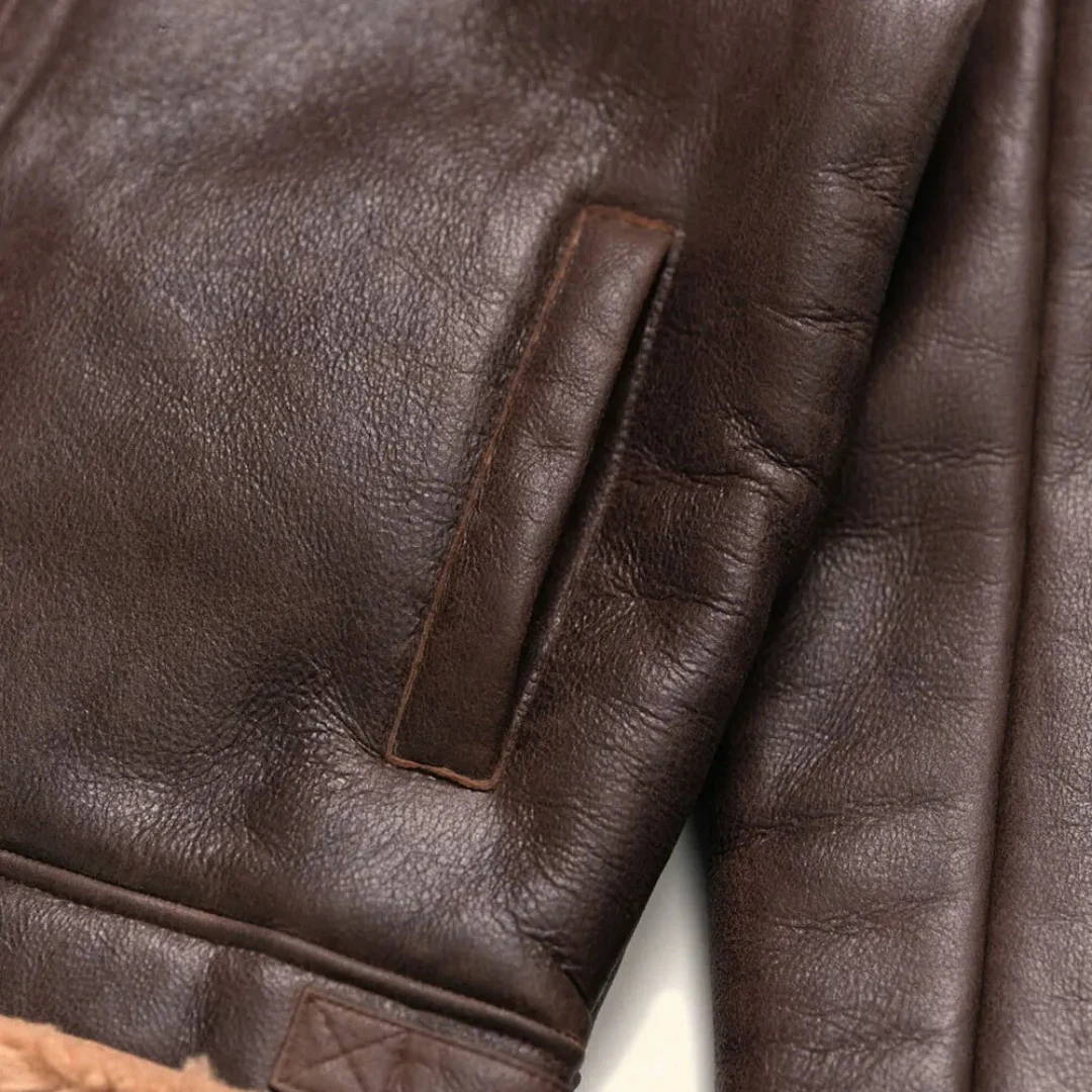 xelent B3 Raf Aviator Brown Bomber Real Shearling Sheepskin Leather Flight Jacket Men