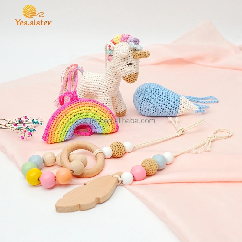 Amigurumi Crochet Pram Dolls Baby Stroller Hanging Rattle Teething Car Seat Toys Handmade Stuffed Animals For Infants Baby Gym